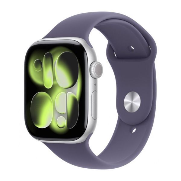 Apple Watch Series 11 46mm Aluminum Silver Case Purple Fog Sport Band S/M